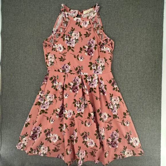 Rewind Floral Skater Dress Medium Sleeveless Pleated Peachy Color Brand‎ New - Picture 1 of 15